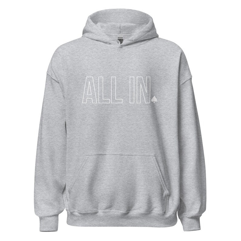 Poker Hoodie Gift For Poker Player Sweatshirt for Poker Gift for Him Texas Hold'em Pull-over Hoodies ALL IN Modern Design