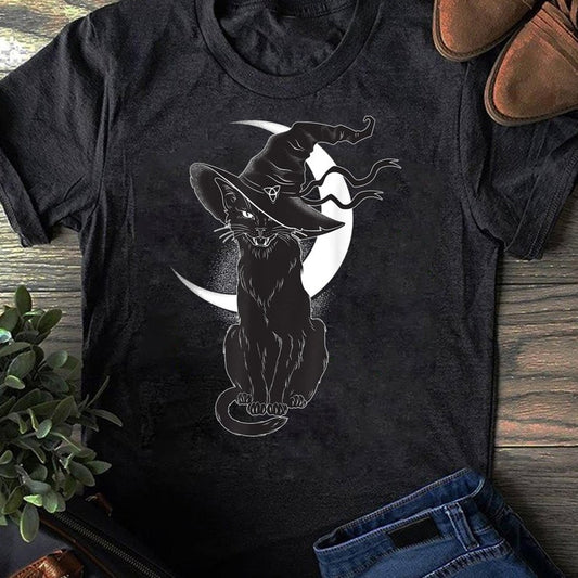 Halloween Black Cat Witch T-Shirt: Funny Cat Lover Gift