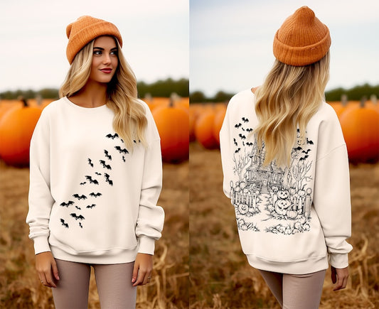 Haunted House Comfort Colors Halloween Sweatshirt Halloween Party Bats Crewneck Spooky Season Pullover Vintage Halloween Sweater Trendy