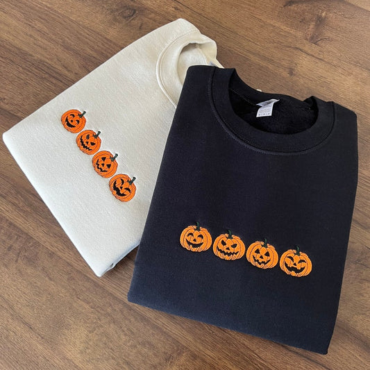 Embroidered Pumpkin Sweatshirt, Jack-o-Lantern Shirt, Fall Sweatshirt, Spooky Season Shirt, Halloween Sweatshirt