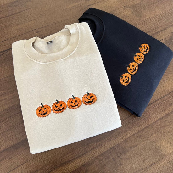 Embroidered Pumpkin Sweatshirt, Jack-o-Lantern Shirt, Fall Sweatshirt, Spooky Season Shirt, Halloween Sweatshirt