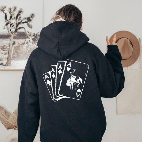 Ace Card Cowboy Hoodie, Cowboy Style, Western Apparel, Country Hoodie, Rodeo Fashion, Western Wear, Gambler Gift, Rustic Hoodie,