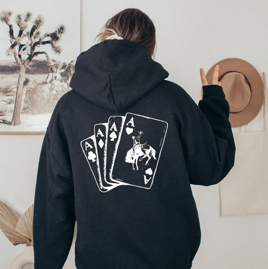 Ace Card Cowboy Hoodie, Cowboy Style, Western Apparel, Country Hoodie, Rodeo Fashion, Western Wear, Gambler Gift, Rustic Hoodie,