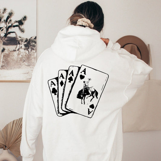 Ace Card Cowboy Hoodie, Cowboy Style, Western Apparel, Country Hoodie, Rodeo Fashion, Western Wear, Gambler Gift, Rustic Hoodie,