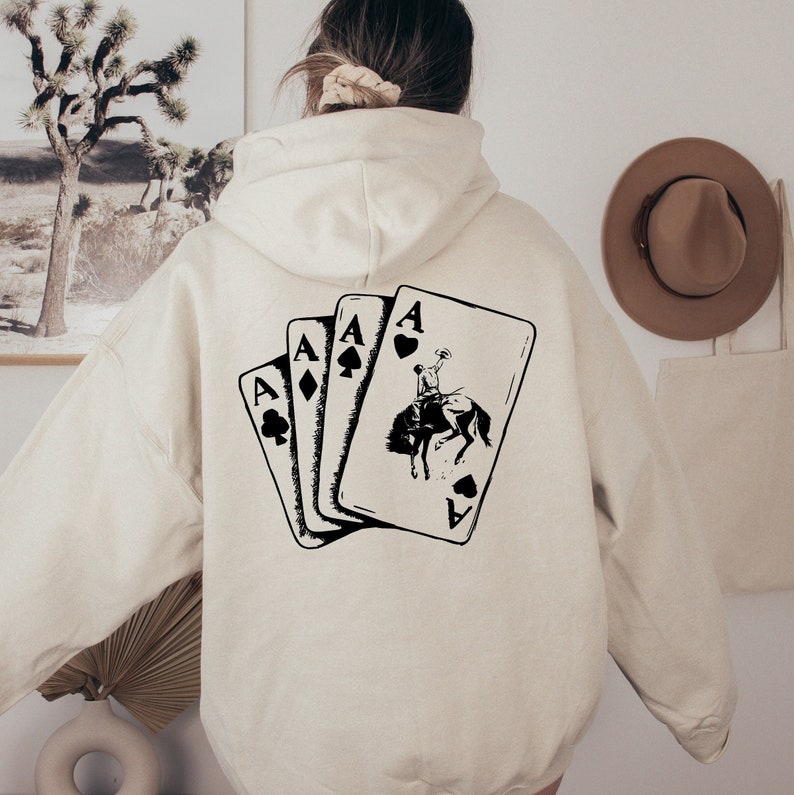 Ace Card Cowboy Hoodie, Cowboy Style, Western Apparel, Country Hoodie, Rodeo Fashion, Western Wear, Gambler Gift, Rustic Hoodie,
