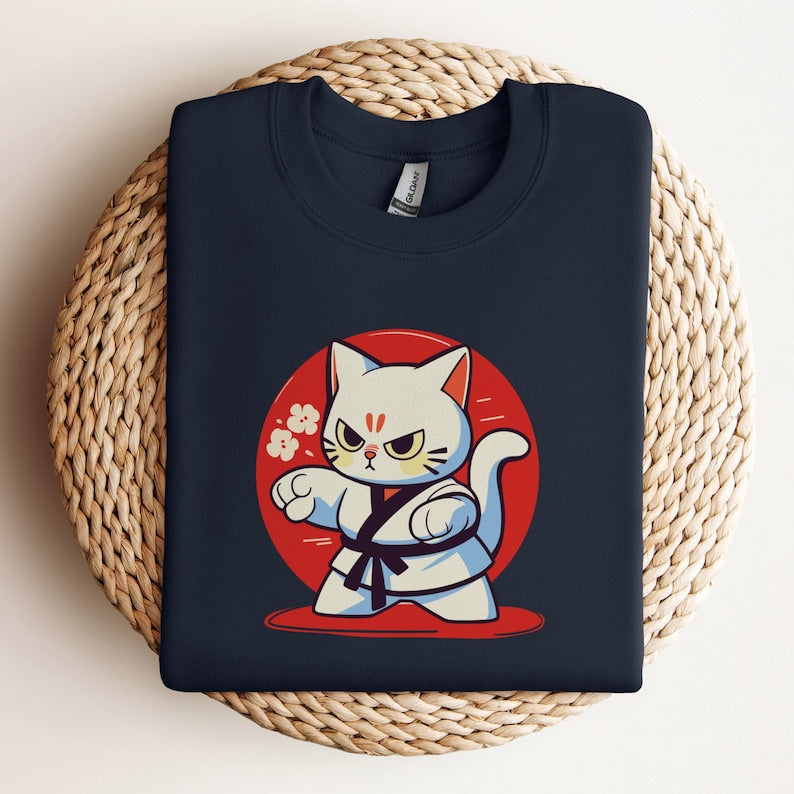Anime Karate Cat Sweatshirt, Martial Arts Kitten Tee, Funny Cat Lover Gift, Cat Mom Sweatshirt