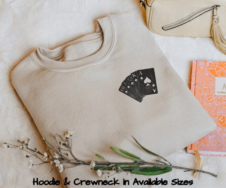 Embroidered Poker Royal Flush Merch-Black Minimalist National Hoodie & Crewneck, Heavy Cotton Outerwear, Inspired Design