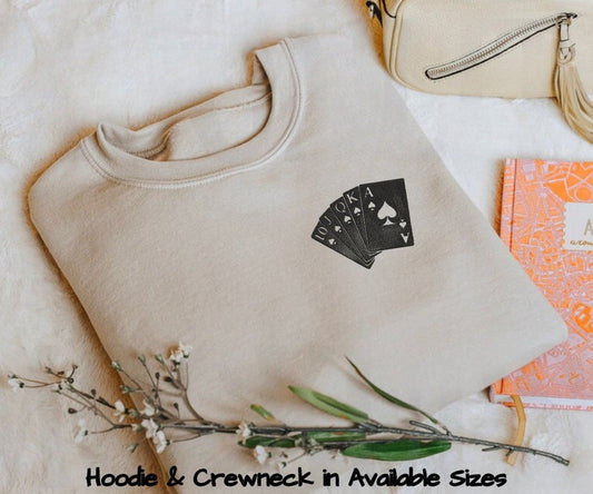 Embroidered Poker Royal Flush Merch-Black Minimalist National Hoodie & Crewneck, Heavy Cotton Outerwear, Inspired Design