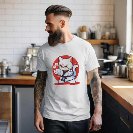 Anime Karate Cat T-Shirt, Martial Arts Kitten Tee, Funny Cat Lover Gift, Manga Style Shirt, Pet Owner Outfit