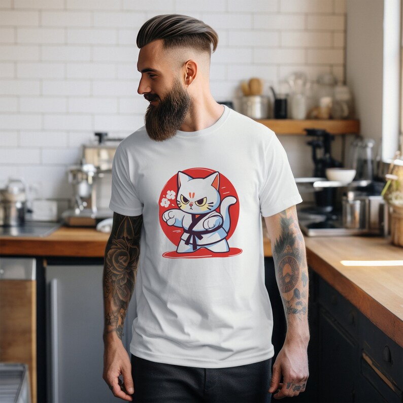 Anime Karate Cat T-Shirt, Martial Arts Kitten Tee, Funny Cat Lover Gift, Manga Style Shirt, Pet Owner Outfit