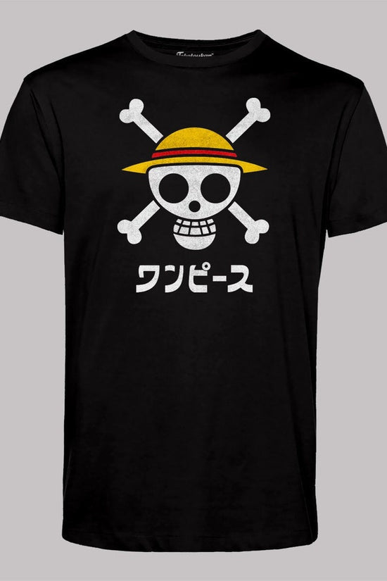 One Piece - Men's Luffy Skull, Crossbones and Straw Hat Anime T-Shirt