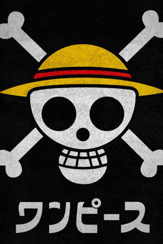 One Piece - Men's Luffy Skull, Crossbones and Straw Hat Anime T-Shirt