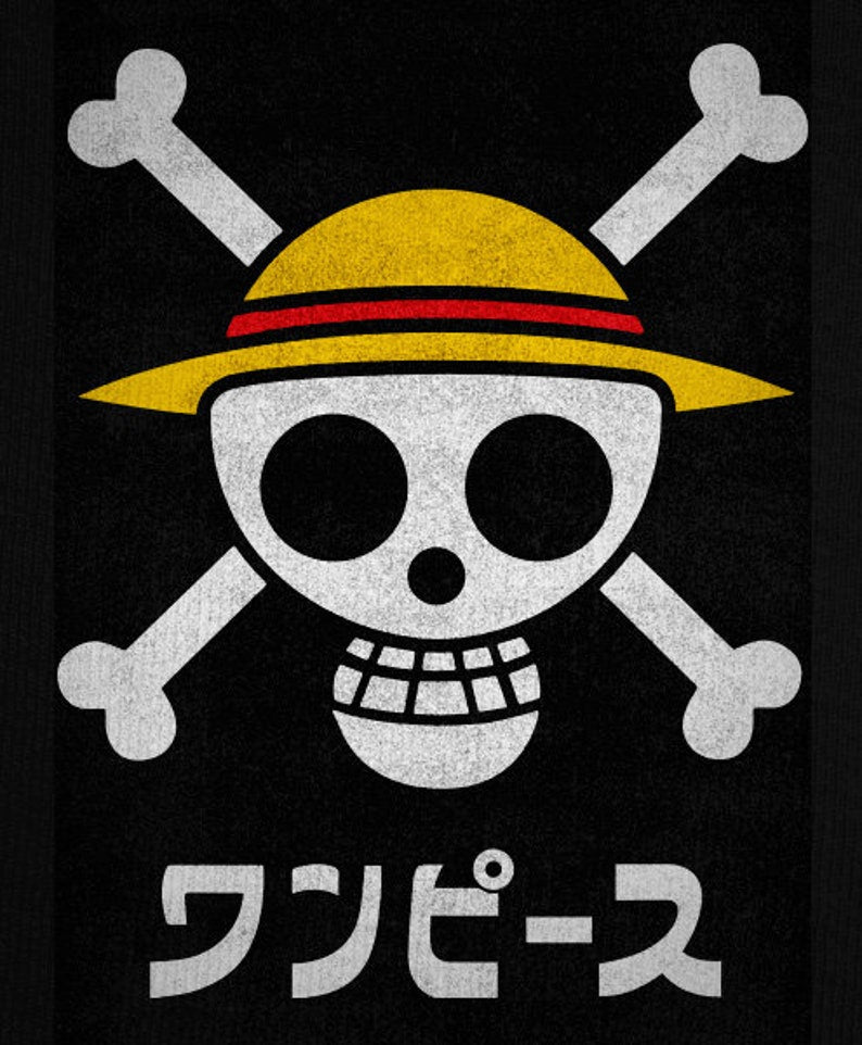 One Piece - Men's Luffy Skull, Crossbones and Straw Hat Anime T-Shirt