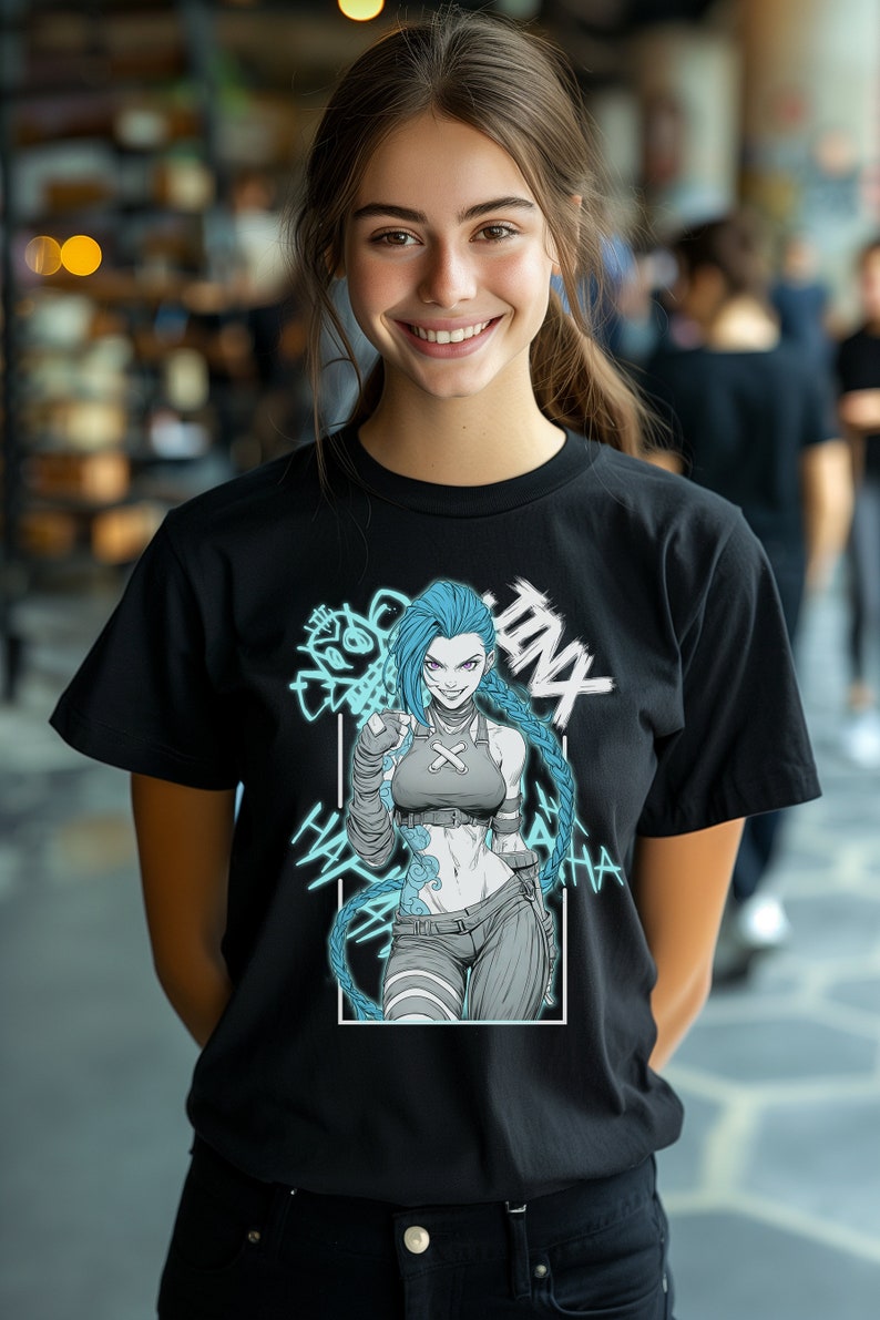 League of Legends Jinx Arcane T-Shirt Anime Graphic Tee for LoL Fans Jinx Character Shirt Unisex Soft Cotton