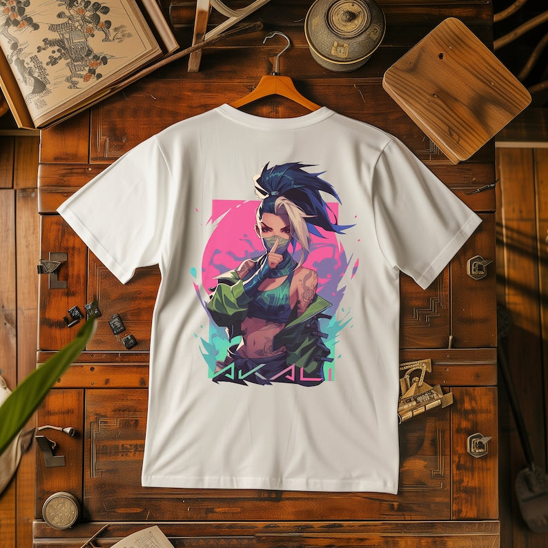 Akali T Shirt League Of Legends Heavy Cotton Gaming Tee Gaming Streetwear Graphic T-Shirt Stylish Japanese Anime Shirt