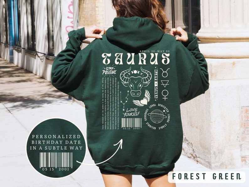 Taurus Hoodie Astrology Y2K Hoodie Zodiac Sign Gift Custom Birthday Gift Retro Graphic Sweatshirt Trendy Positive Words Shirt Taurus Gift