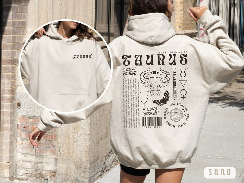 Taurus Hoodie Astrology Y2K Hoodie Zodiac Sign Gift Custom Birthday Gift Retro Graphic Sweatshirt Trendy Positive Words Shirt Taurus Gift