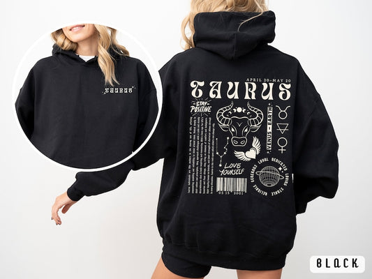 Taurus Hoodie Astrology Y2K Hoodie Zodiac Sign Gift Custom Birthday Gift Retro Graphic Sweatshirt Trendy Positive Words Shirt Taurus Gift