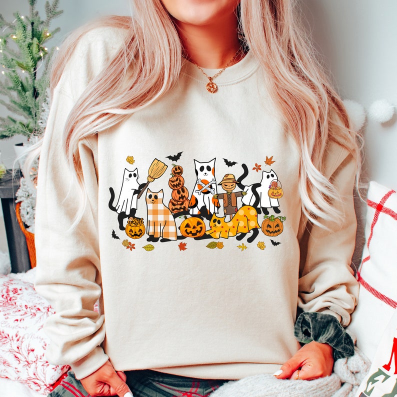 Black Cat Halloween, Ghost Cat Halloween, Halloween Cat Shirt, Sweatshirt, Halloween Sweatshirt