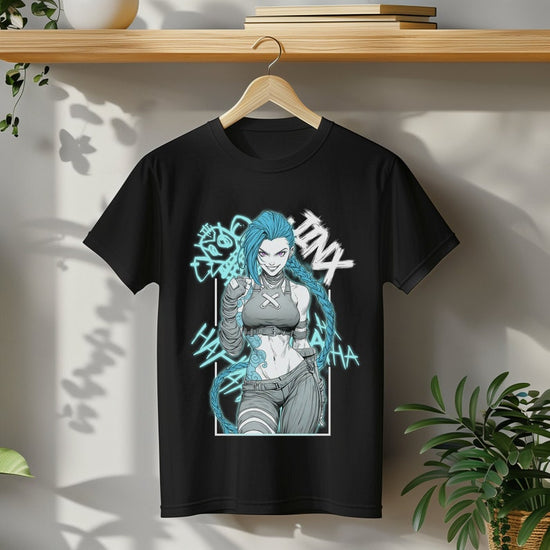 League of Legends Jinx Arcane T-Shirt Anime Graphic Tee for LoL Fans Jinx Character Shirt Unisex Soft Cotton