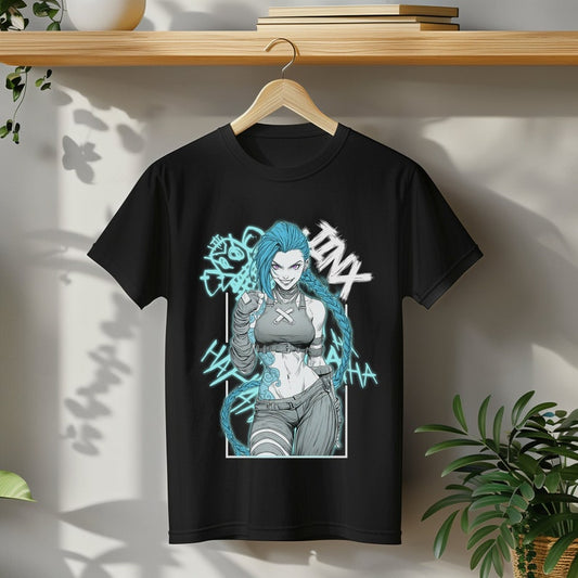 League of Legends Jinx Arcane T-Shirt Anime Graphic Tee for LoL Fans Jinx Character Shirt Unisex Soft Cotton