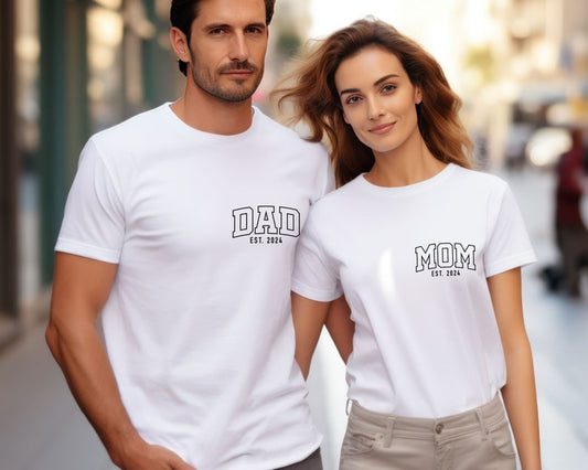 Custom Mom and Dad Shirts, New Dad Shirt, Gift for New Mom, Pregnancy Announcement Shirts, Mom and Dad Matching T-Shirt