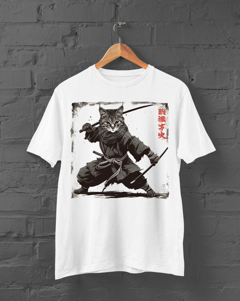 Samurai Cat T-Shirt | Japanese Cat Tshirt | Cat With Kimono Shirt | Anime Tshirt | Cute Cat Tshirt | Kitten Shirt | Harajuku | Y2K Top