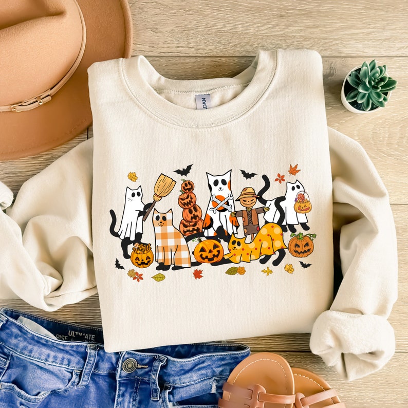 Black Cat Halloween, Ghost Cat Halloween, Halloween Cat Shirt, Sweatshirt, Halloween Sweatshirt