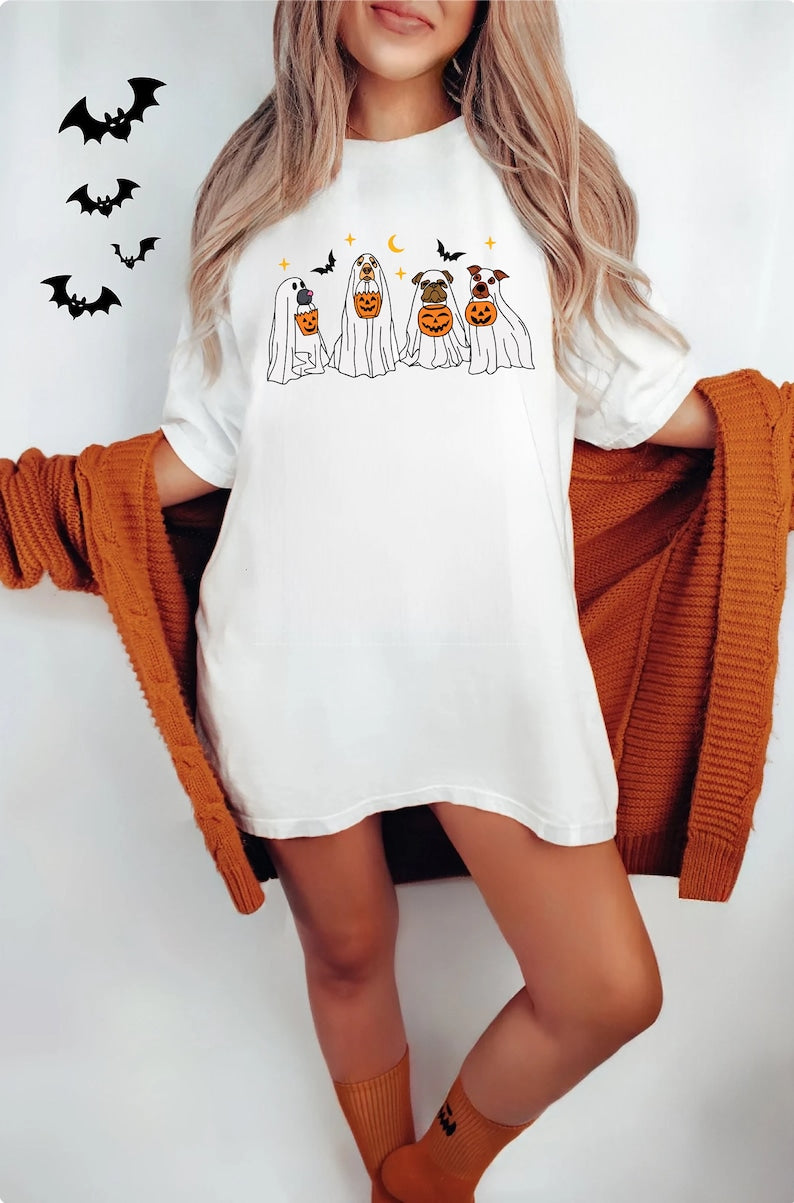Halloween T-Shirt, Сute Ghost Dog, Halloween Shirt, Ghost T-shirt, Dog Lovers T-Shirt, Halloween Dog T-shirt, Spooky Season