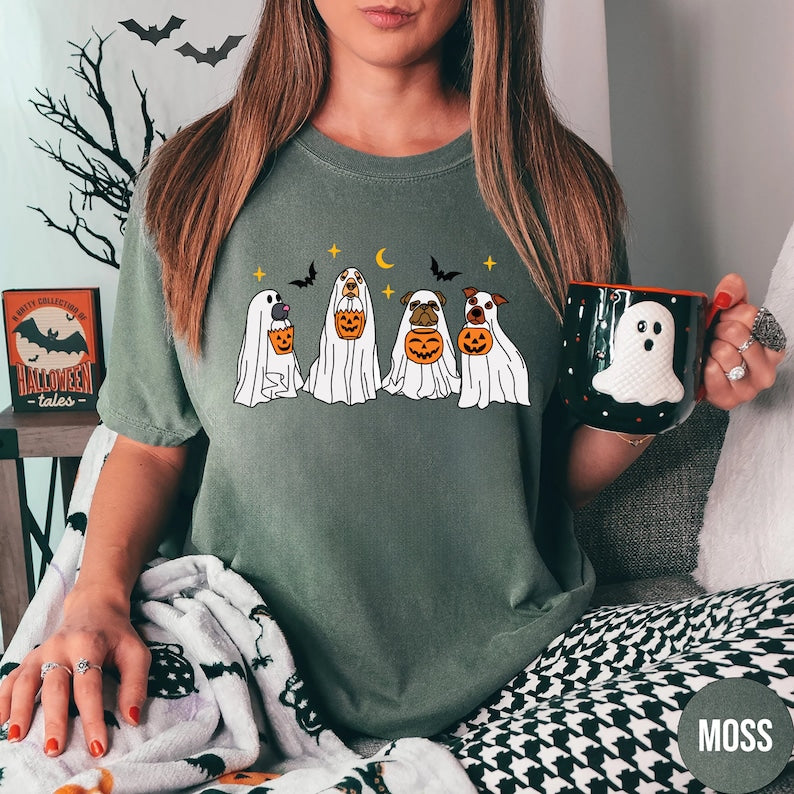 Halloween T-Shirt, Сute Ghost Dog, Halloween Shirt, Ghost T-shirt, Dog Lovers T-Shirt, Halloween Dog T-shirt, Spooky Season