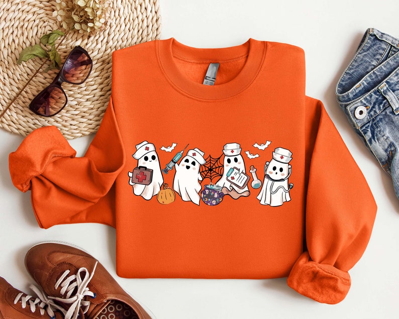 Ghost Nurse Halloween Sweatshirt, Halloween Nurse Shirt, Halloween Sweatshirt, Happy Halloween Shirt, Halloween Nurse Gift, Cute Nurse Shirt