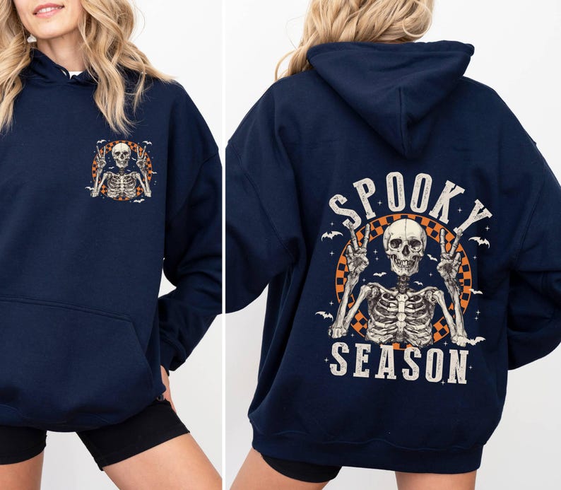Spooky Season Hoodie,Retro Halloween Skeleton Hoodie,Women Halloween Party Hoodie,Gift For Halloween,Fall Spooky Season,Front-Back Hoodie