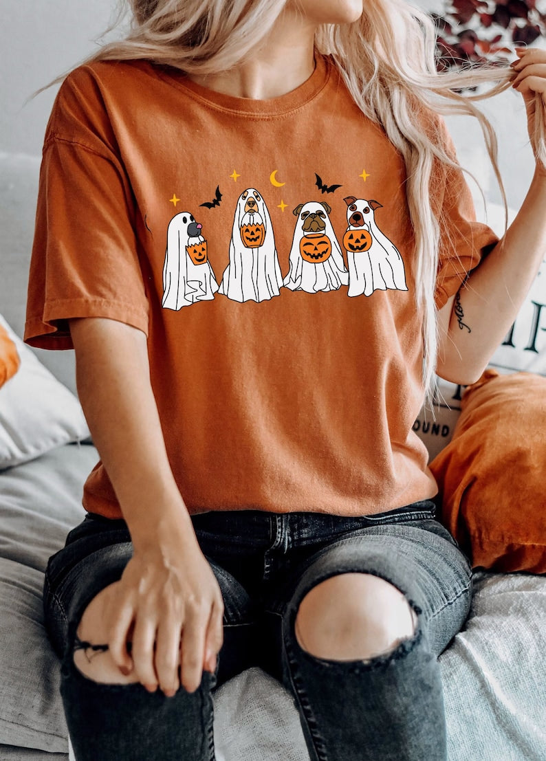 Halloween T-Shirt, Сute Ghost Dog, Halloween Shirt, Ghost T-shirt, Dog Lovers T-Shirt, Halloween Dog T-shirt, Spooky Season