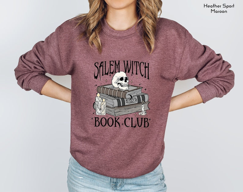 Salem Witch Book Club Sweatshirt, Funny Halloween Shirt, Reading Sweatshirt, Happy Halloween, Halloween Costume, Skull Sweater