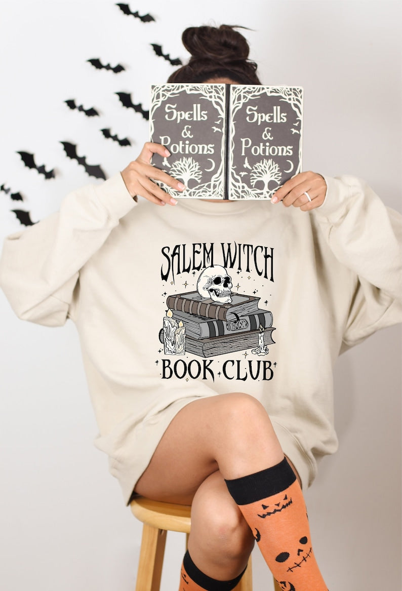 Salem Witch Book Club Sweatshirt, Funny Halloween Shirt, Reading Sweatshirt, Happy Halloween, Halloween Costume, Skull Sweater