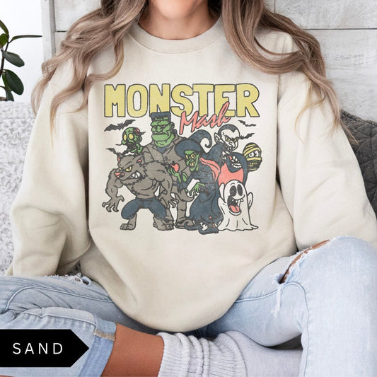 Retro Halloween Monster Mash Sweatshirt, Halloween Aesthetic, Vintage Halloween Sweatshirt, Graphic Monster Sweatshirt, Fall Oversized Shirt