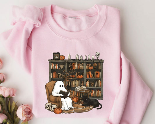 Retro Ghost Reading Books Sweatshirt, Librarian Ghost Halloween, Halloween Teacher Sweatshirt, Halloween Shirt, Teacher Gift, Boo School