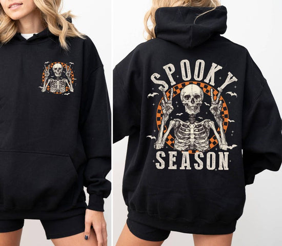 Spooky Season Hoodie,Retro Halloween Skeleton Hoodie,Women Halloween Party Hoodie,Gift For Halloween,Fall Spooky Season,Front-Back Hoodie