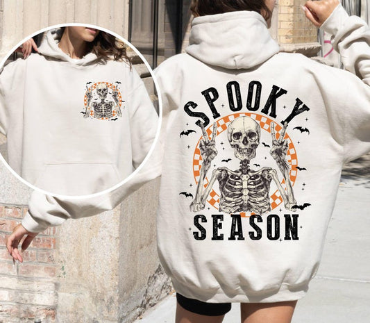 Spooky Season Hoodie,Retro Halloween Skeleton Hoodie,Women Halloween Party Hoodie,Gift For Halloween,Fall Spooky Season,Front-Back Hoodie