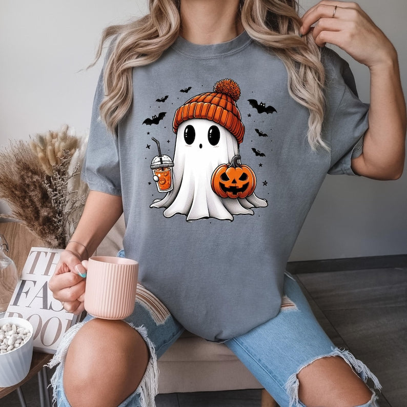Cute Ghost Tee, Ghost Halloween T-Shirt, Halloween Women's Shirt, Halloween Pumpkin Shirt, Gift For Halloween, Halloween Tee