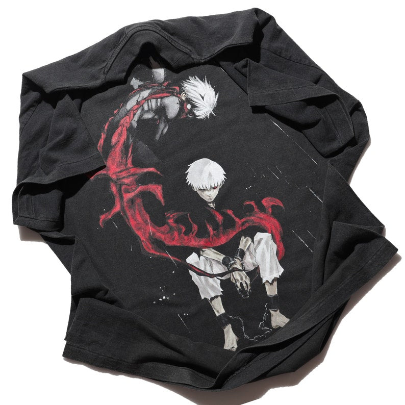 Kaneki kakuja Anime Washed Men's T-shirt Manga Character Graphic Shirt Anime Manga Vintage Cool T-shirt