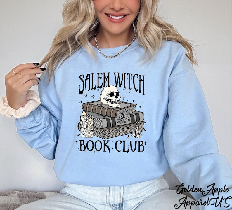 Salem Witch Book Club Sweatshirt, Funny Halloween Shirt, Reading Sweatshirt, Happy Halloween, Halloween Costume, Skull Sweater