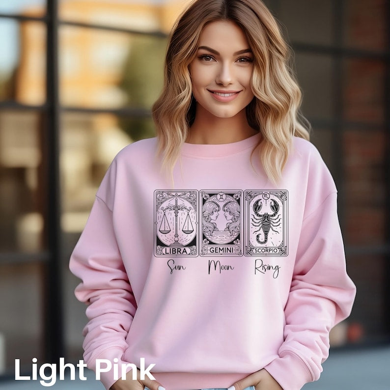 Custom Big Three Astrology Sweatshirt, Personalized Sun, Moon and Rising Signs Sweater, Zodiac Sweatshirt, Astrology Gift, Horoscope Gift