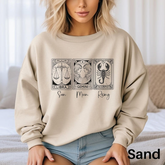Custom Big Three Astrology Sweatshirt, Personalized Sun, Moon and Rising Signs Sweater, Zodiac Sweatshirt, Astrology Gift, Horoscope Gift