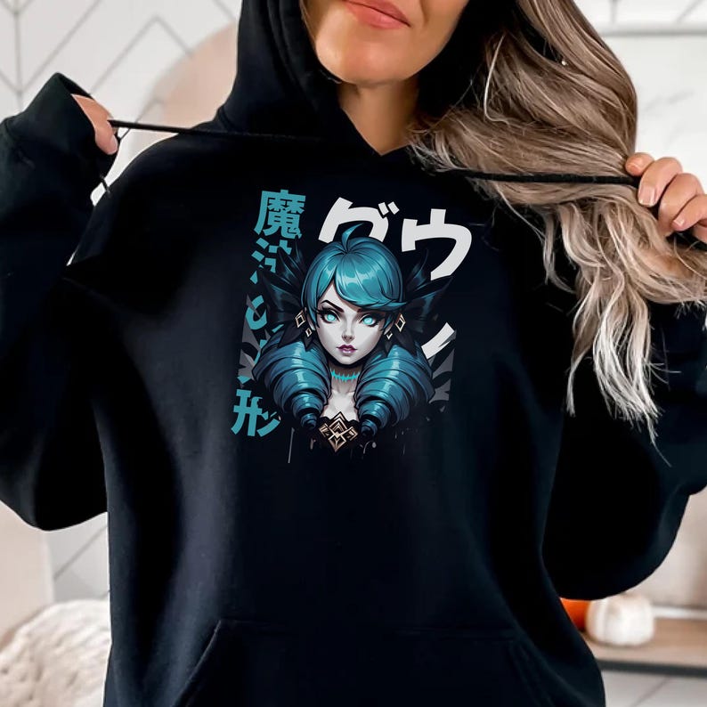 Japanese Style Gwen League of Legends Hooded Sweatshirt - Gamer Gift Top Laner Gaming Hoodie Japanese Aesthetic League of Legends Sweatshirt