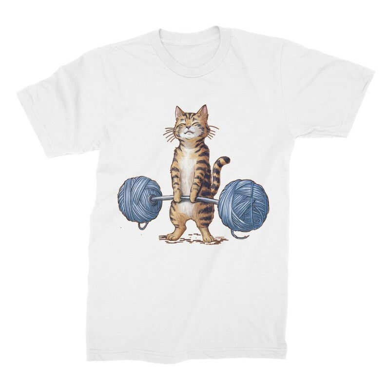 Deadlift Kitty Knitting Yarn Cat Deadlift Tee - Cute Fitness & Craft Shirt Cat Premium Adult T-Shirt
