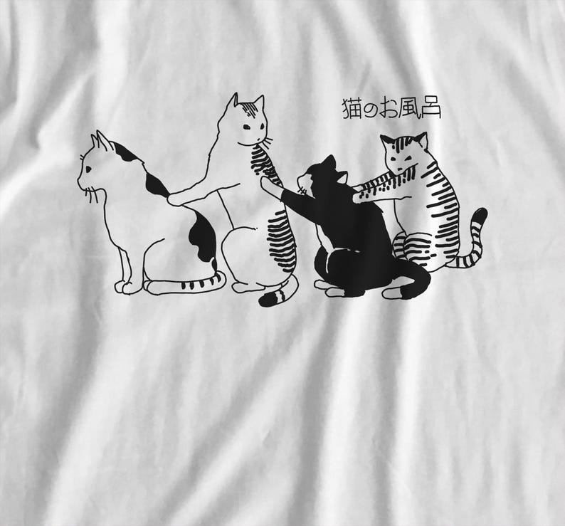 Japanese Cats T-shirt, Minimalist Aesthetic Tshirt, Kawaii Cats Tees, Whimsical Kitties Top, Line Art Fashion, Anime Clothes for Cats Lovers