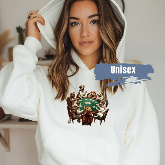 Dogs Playing Poker Hoodie | Dogs Playing Cards on a Hooded Sweatshirt | Funny Pet Lover Gift | Funny Dog Mom Sweater | Funny Dog Dad Hoodie