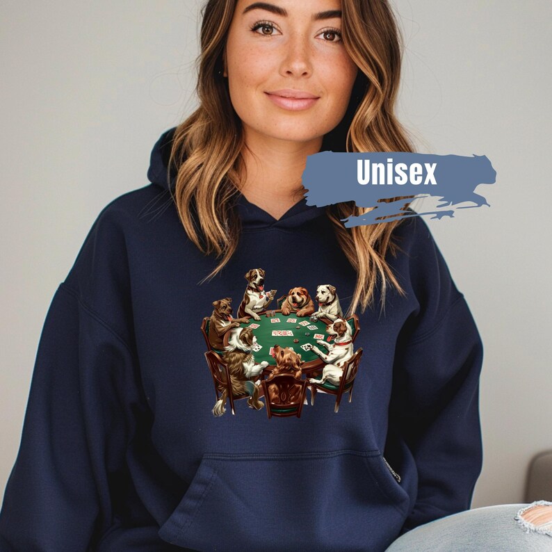 Dogs Playing Poker Hoodie | Dogs Playing Cards on a Hooded Sweatshirt | Funny Pet Lover Gift | Funny Dog Mom Sweater | Funny Dog Dad Hoodie