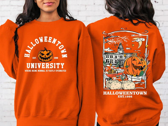 Halloweentown Est 1998 Back and Front Sweatshirt, Retro Halloween Town Crewneck Sweater Halloweentown University Halloween Fall Sweatshirt